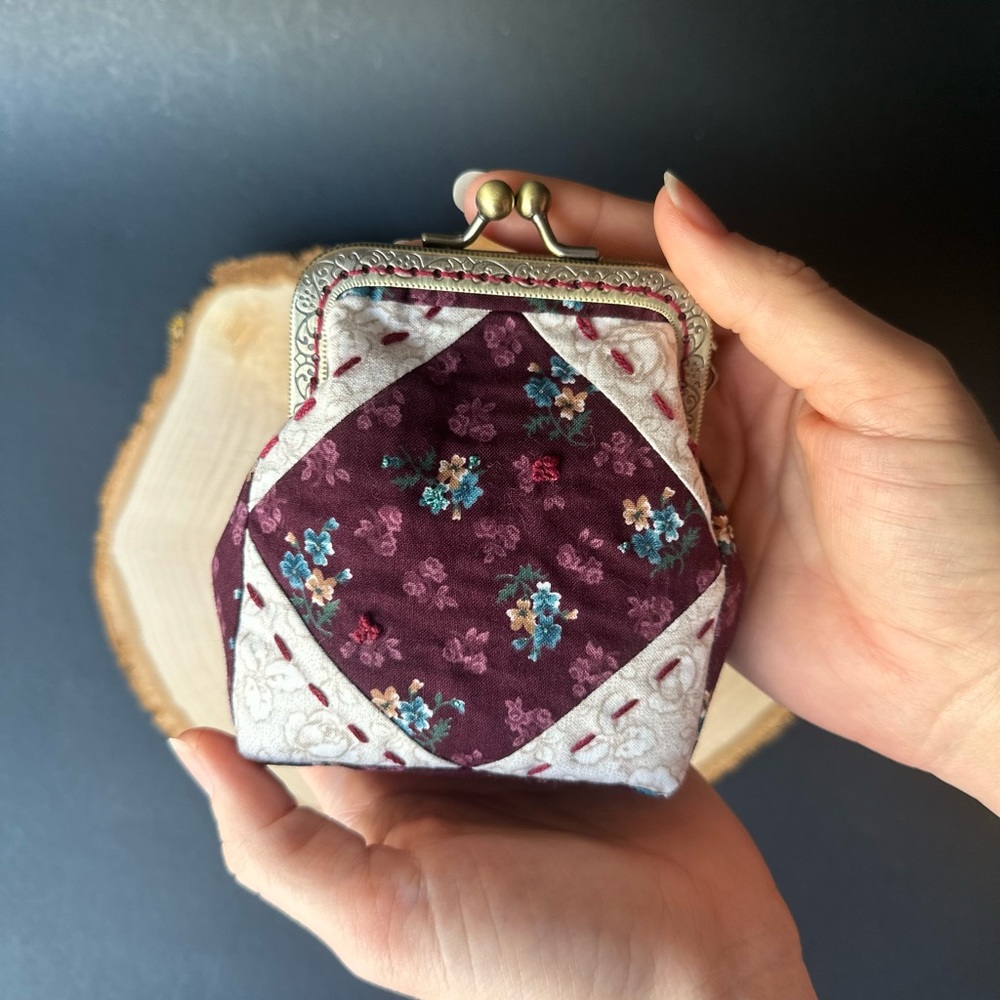 Quilted Vintage Floral Cranston Fabric Coin Purse, Mini Wallet
